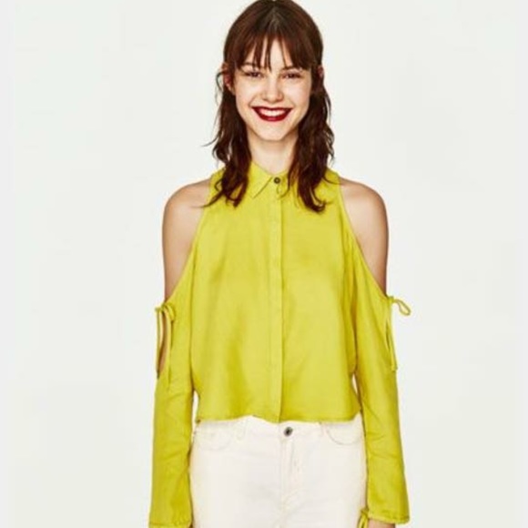 Zara Tops - NWT Zara lime green cold shoulder shirt -- XL